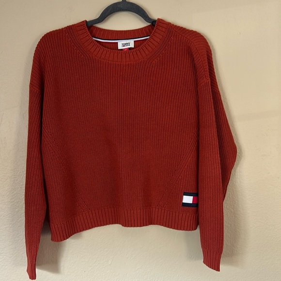 Knit Burn Orange Pullover Crewneck Sweater Tommy Hilfiger - Picture 1 of 4